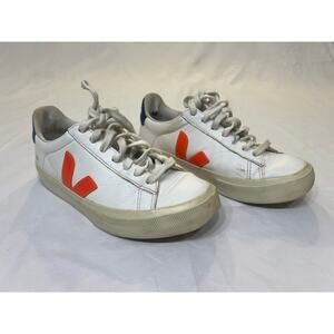 Veja Womens Campo Leather White Cobalt Orange Fluo